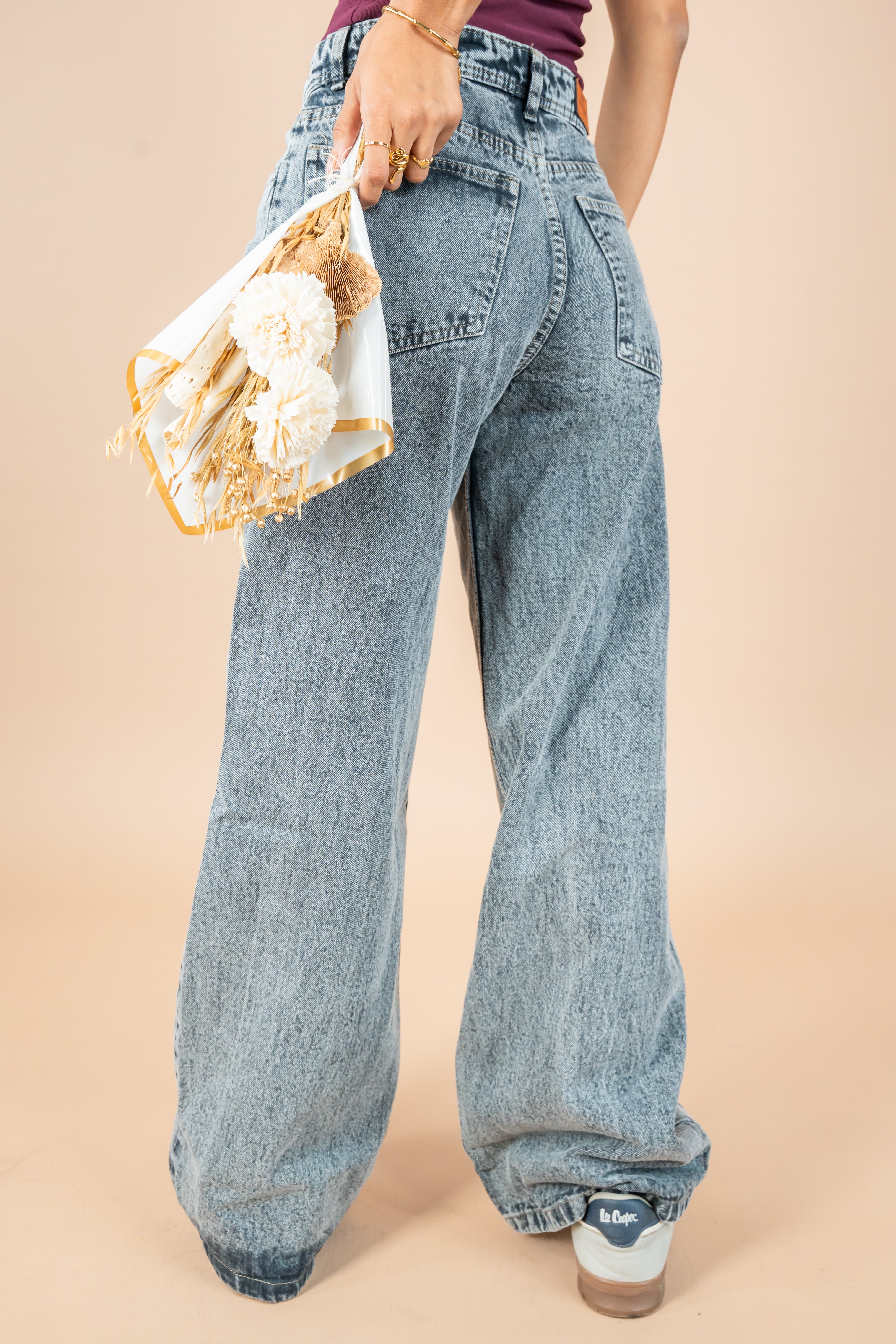 Stone Grey Washed Wide Leg Jeans
