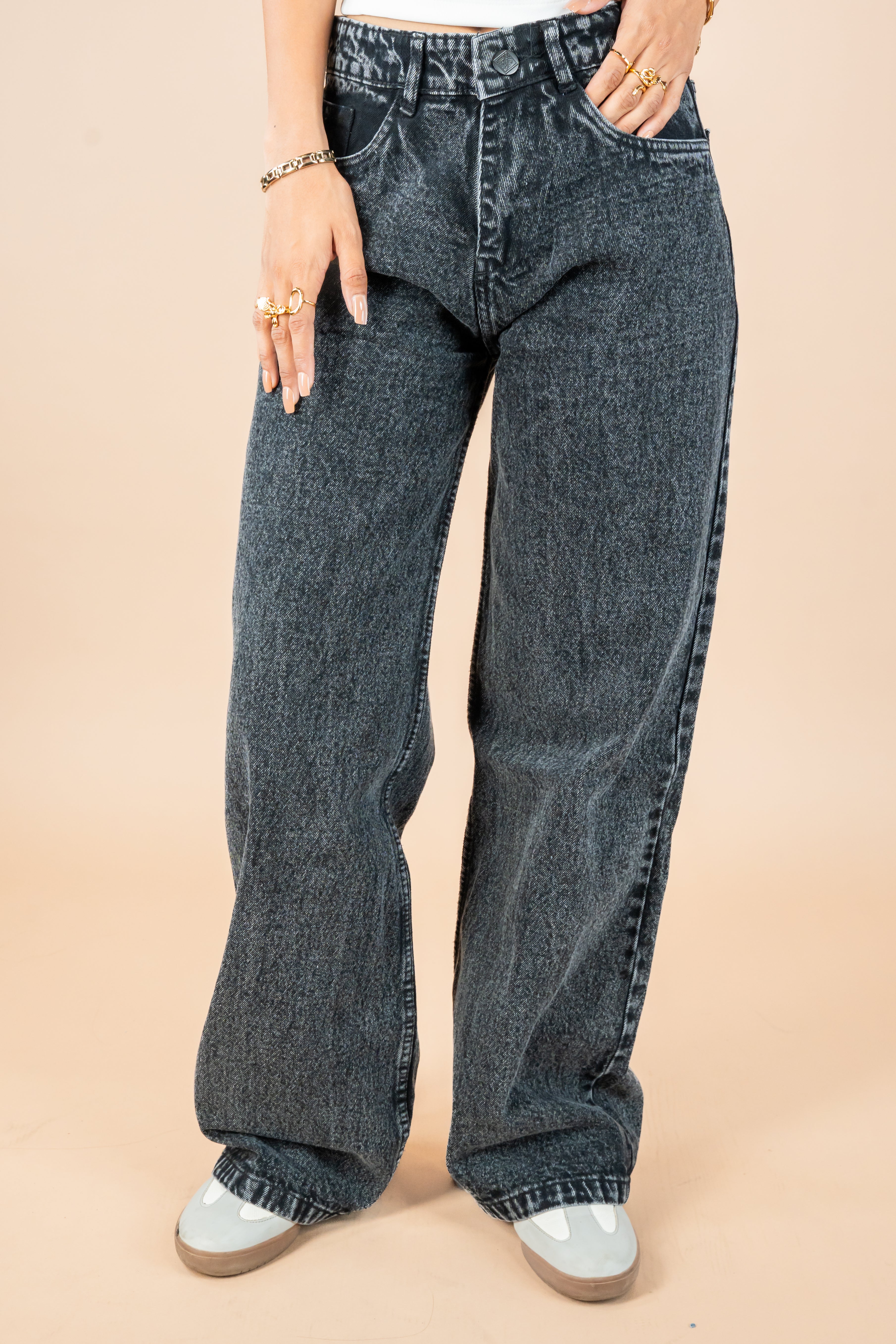 Charcoal Washed Wide Leg Jeans