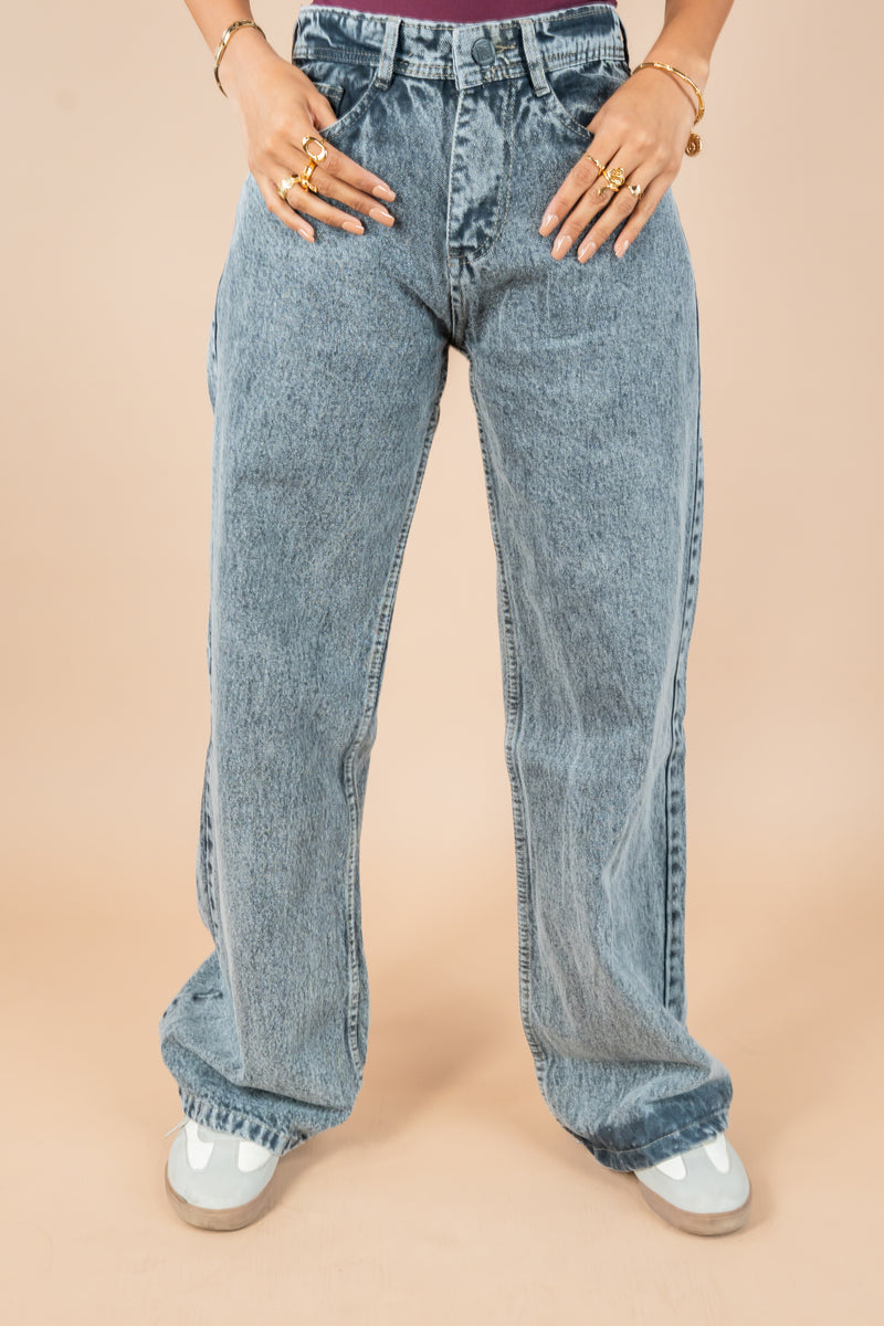 Stone Grey Washed Wide Leg Jeans