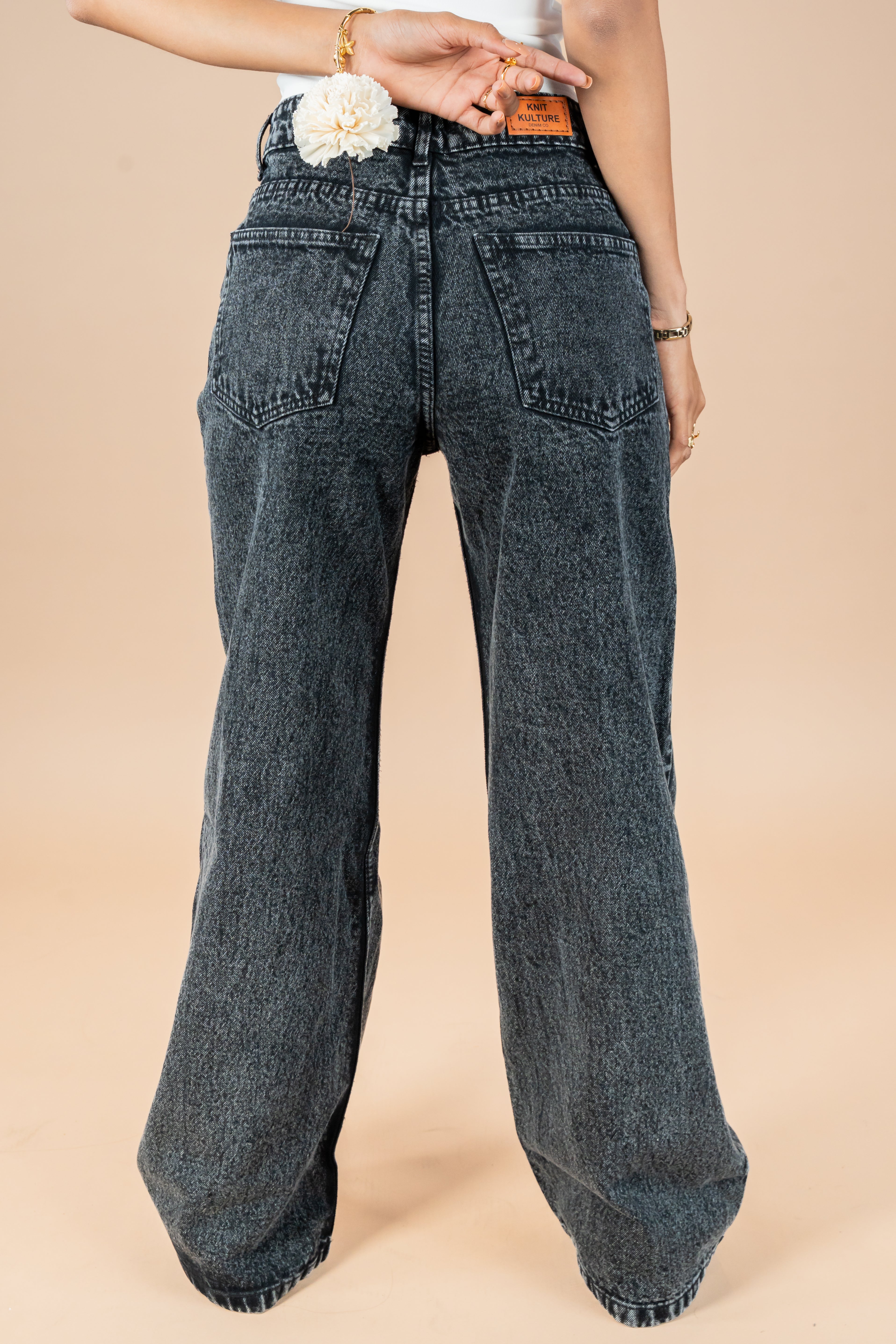Charcoal Washed Wide Leg Jeans
