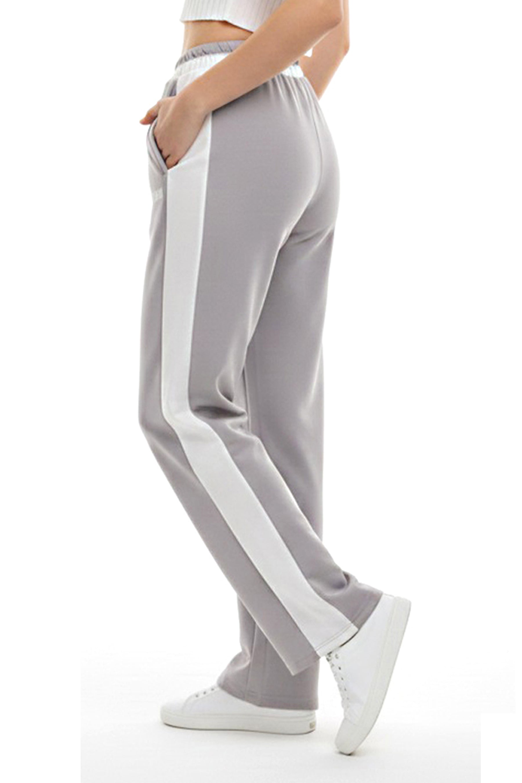 Gray Side-Stripe Track Pant