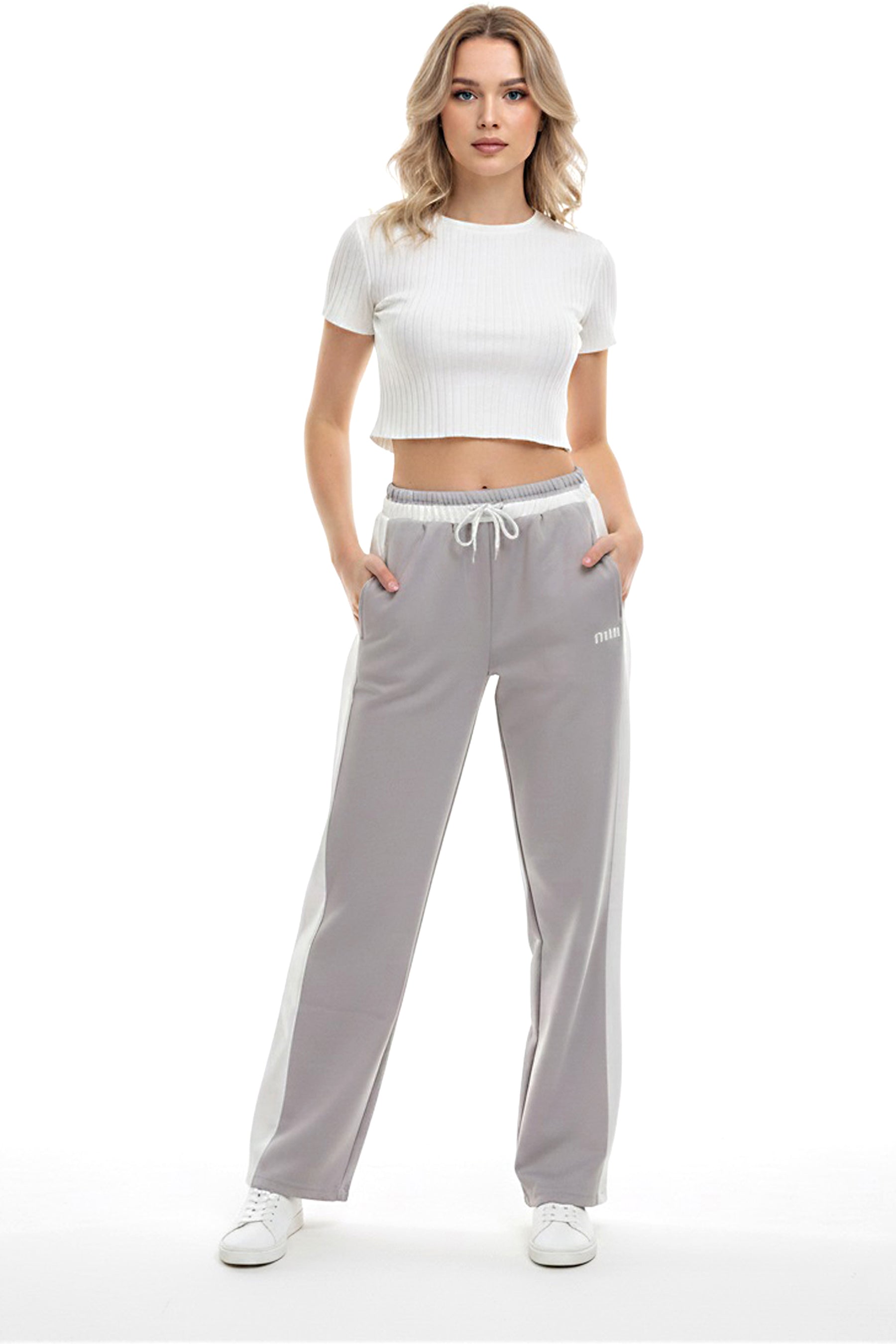 Gray Side-Stripe Track Pant