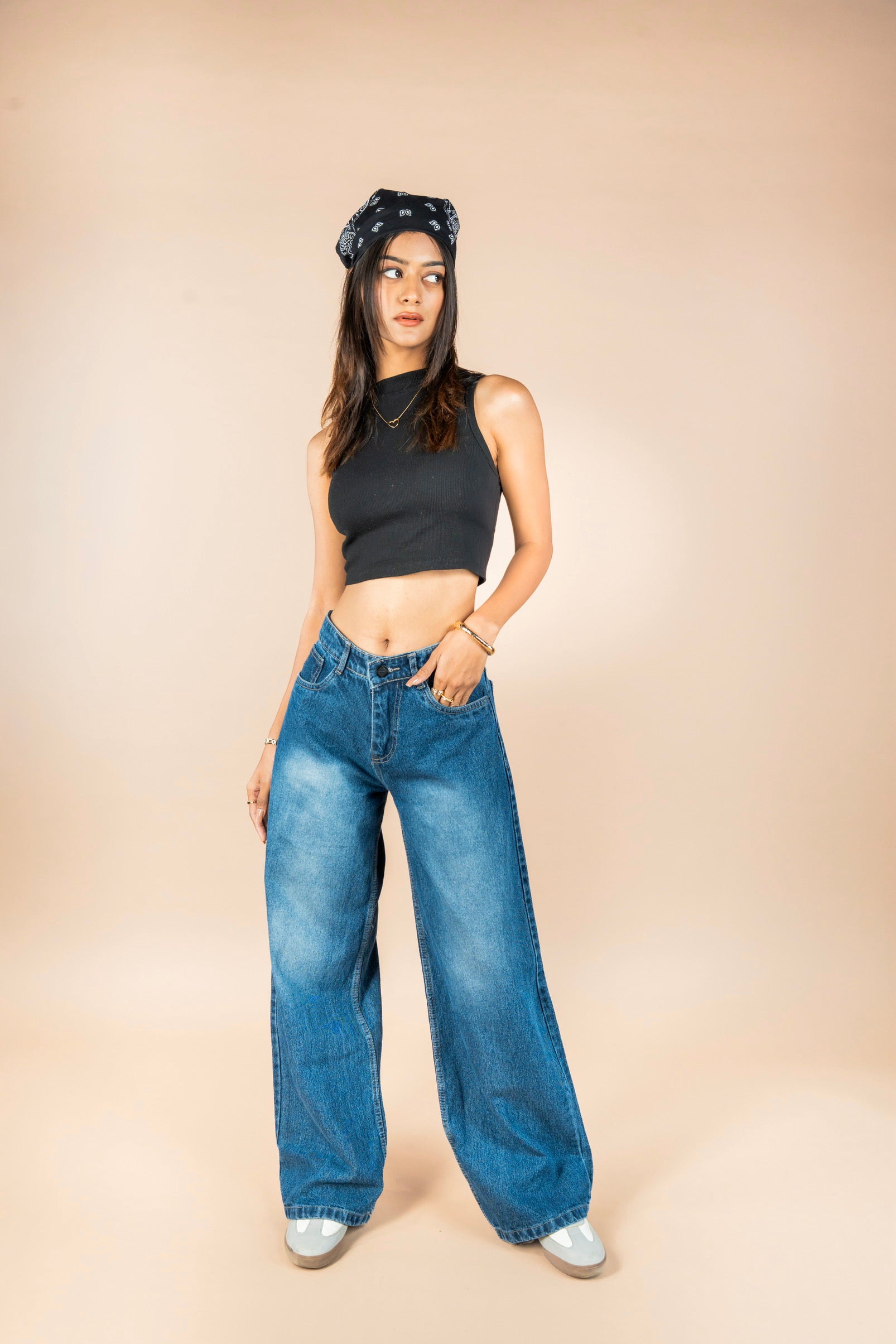 Vintage Blue Washed Wide Leg Jeans