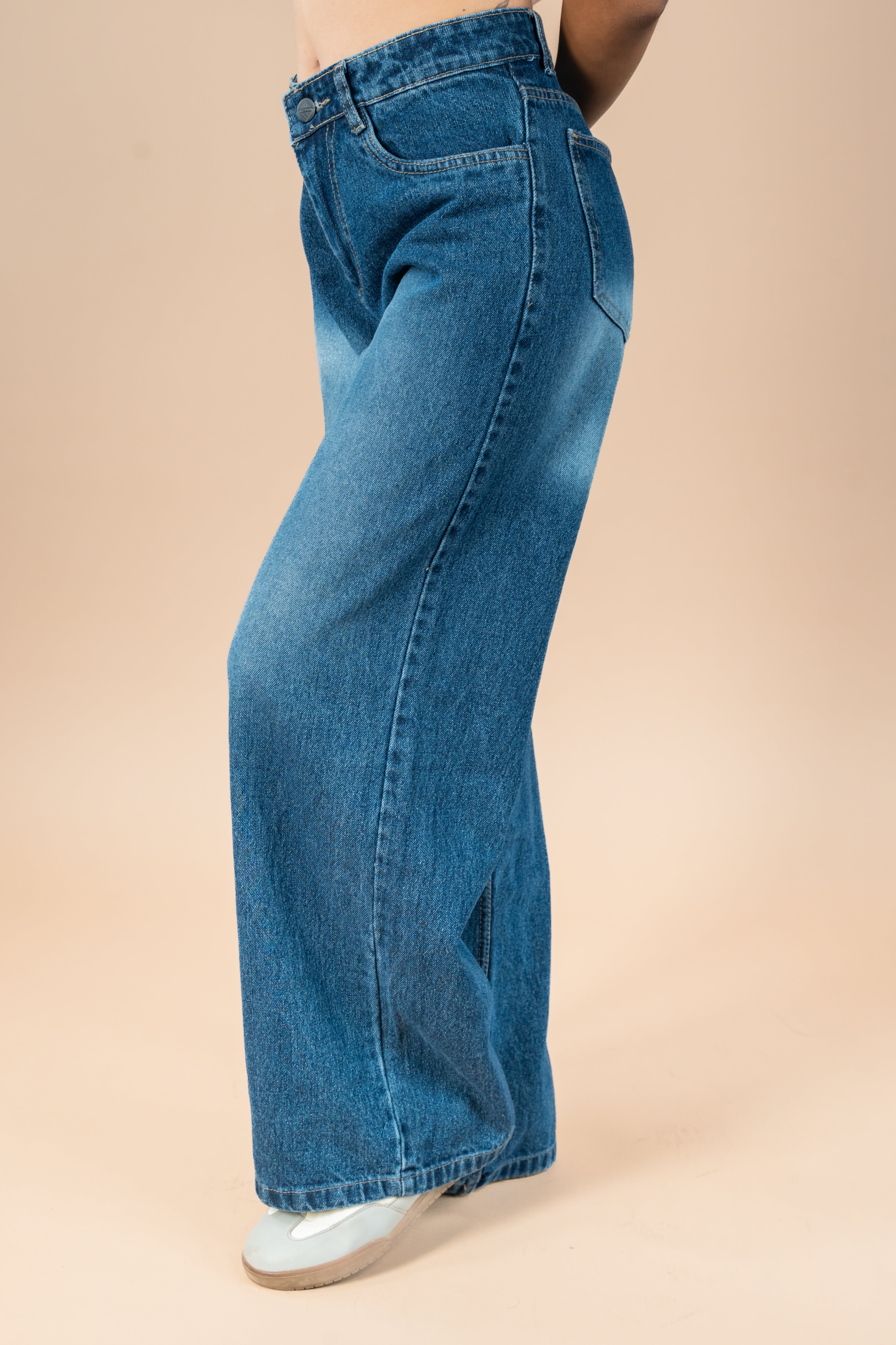Vintage Blue Washed Wide Leg Jeans