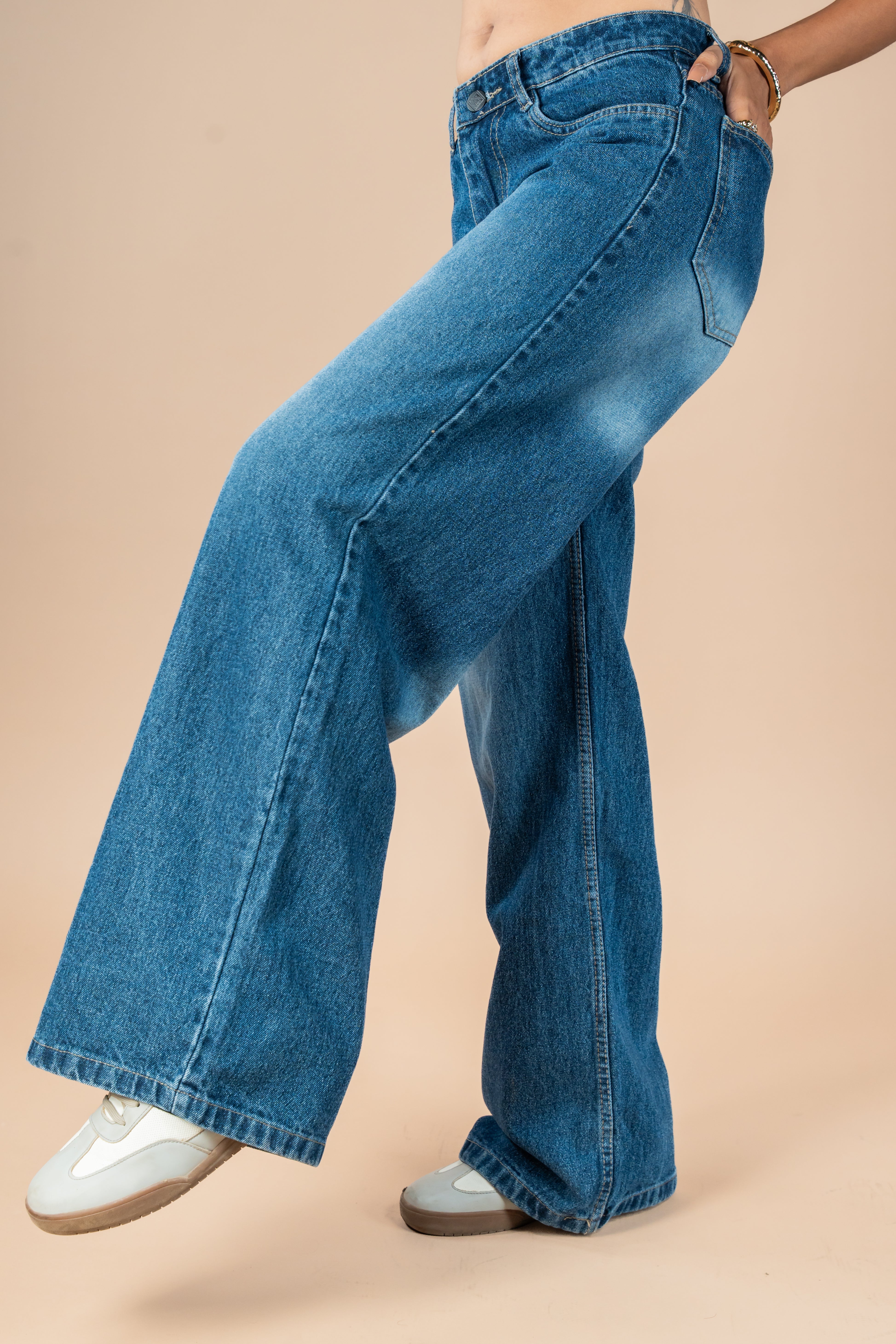 Vintage Blue Washed Wide Leg Jeans
