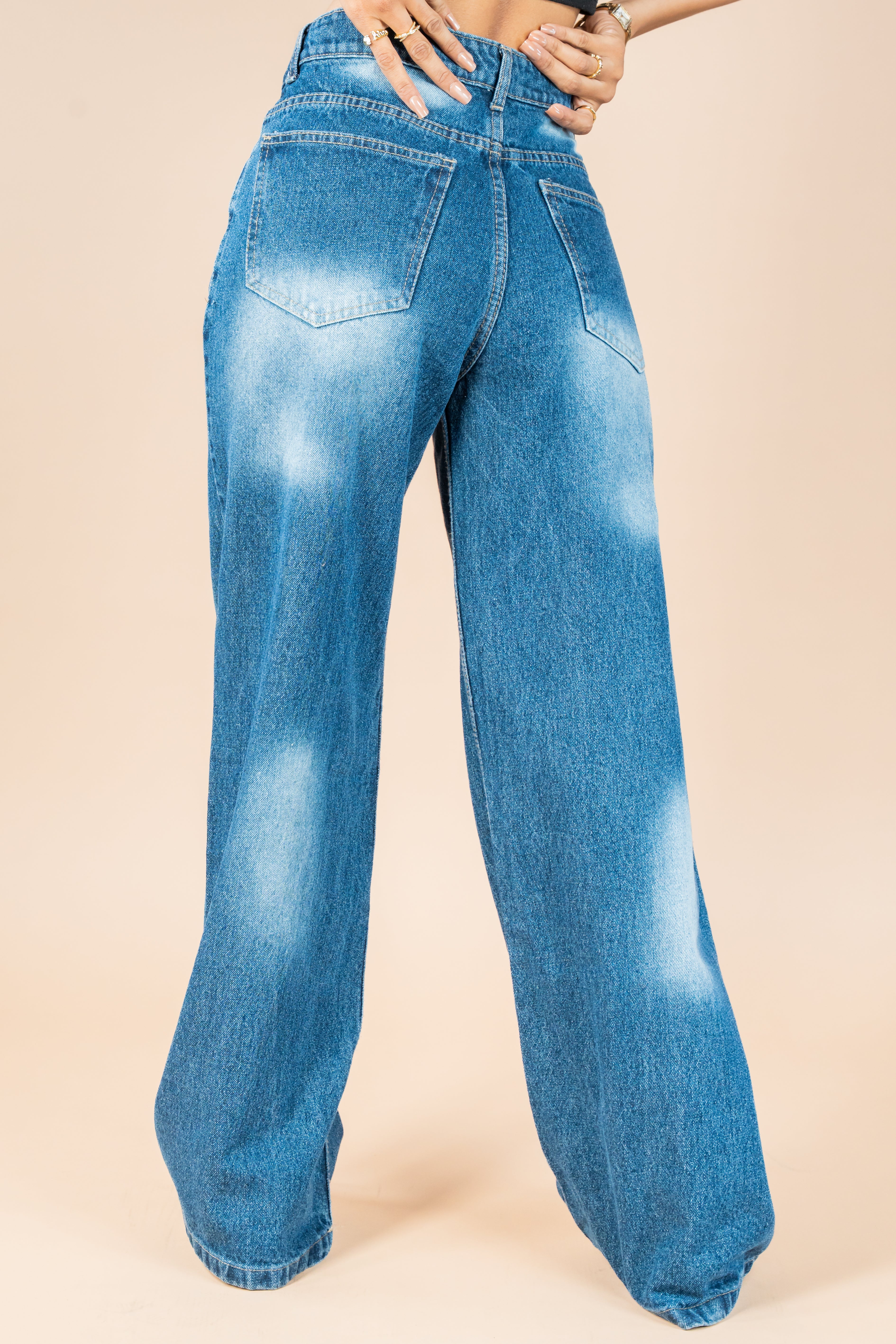 Vintage Blue Washed Wide Leg Jeans