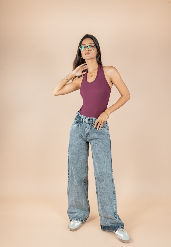 Stone Grey Washed Wide Leg Jeans