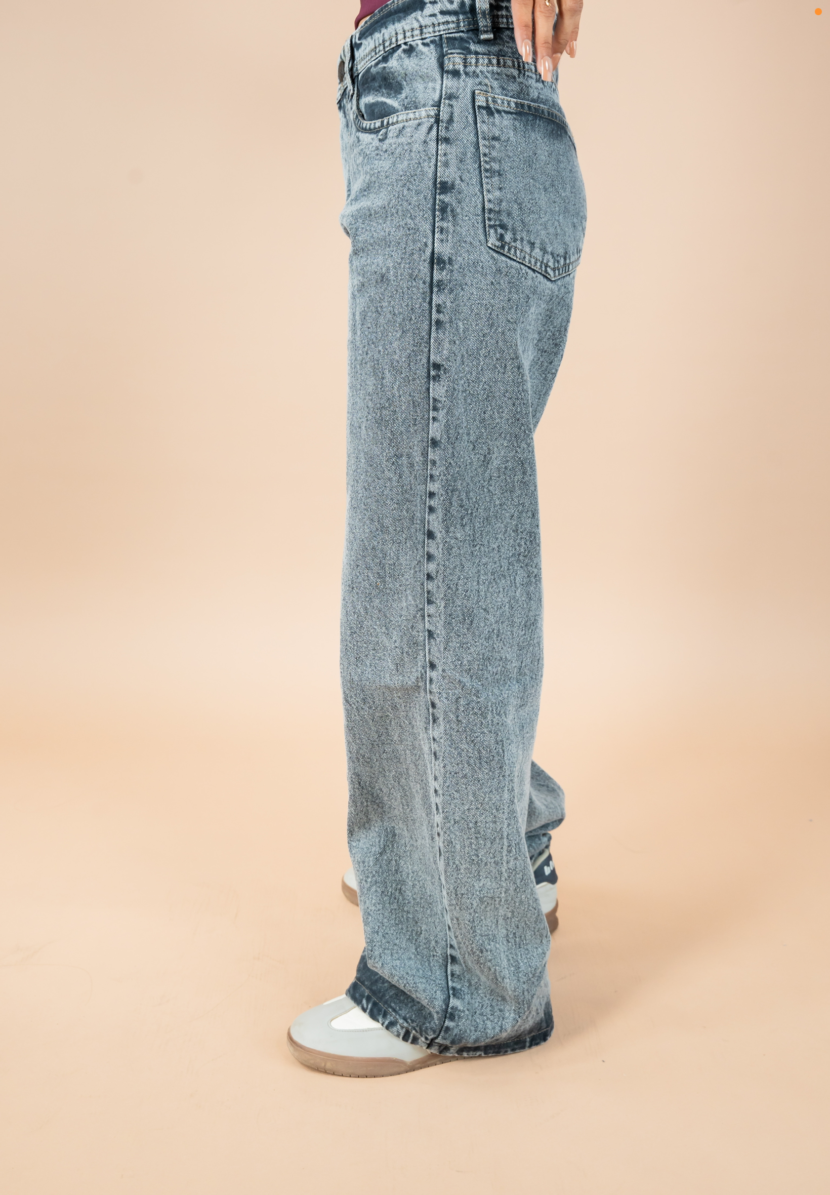 Stone Grey Washed Wide Leg Jeans