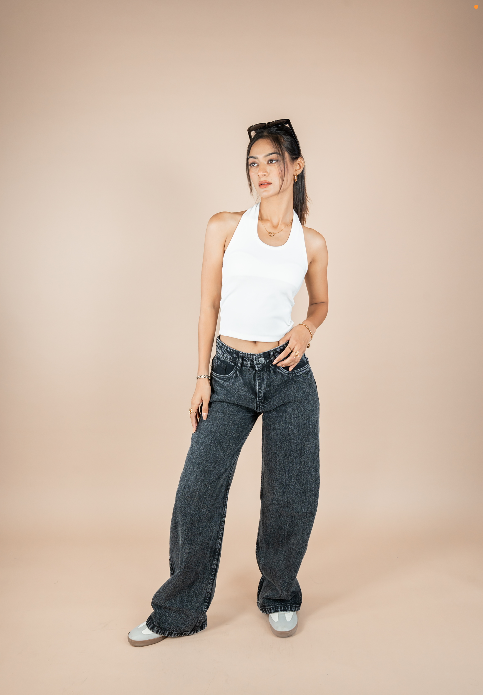 Charcoal Washed Wide Leg Jeans