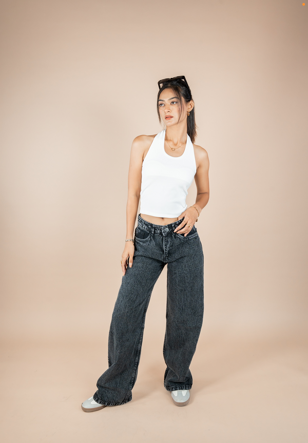 Charcoal Washed Wide Leg Jeans
