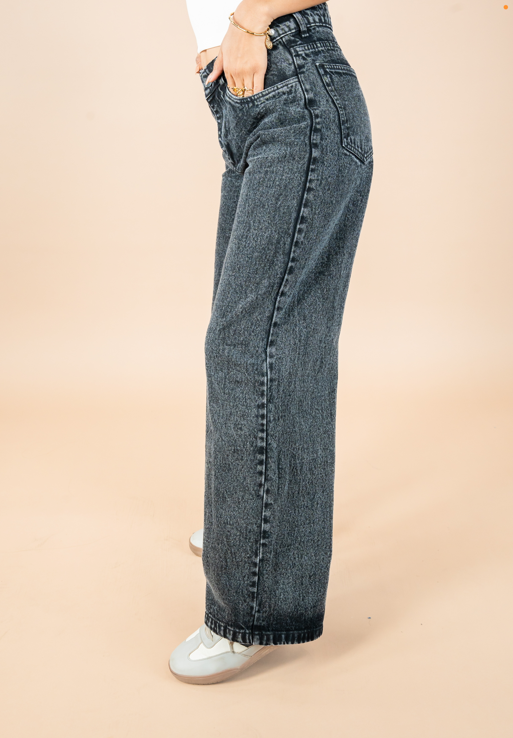 Charcoal Washed Wide Leg Jeans