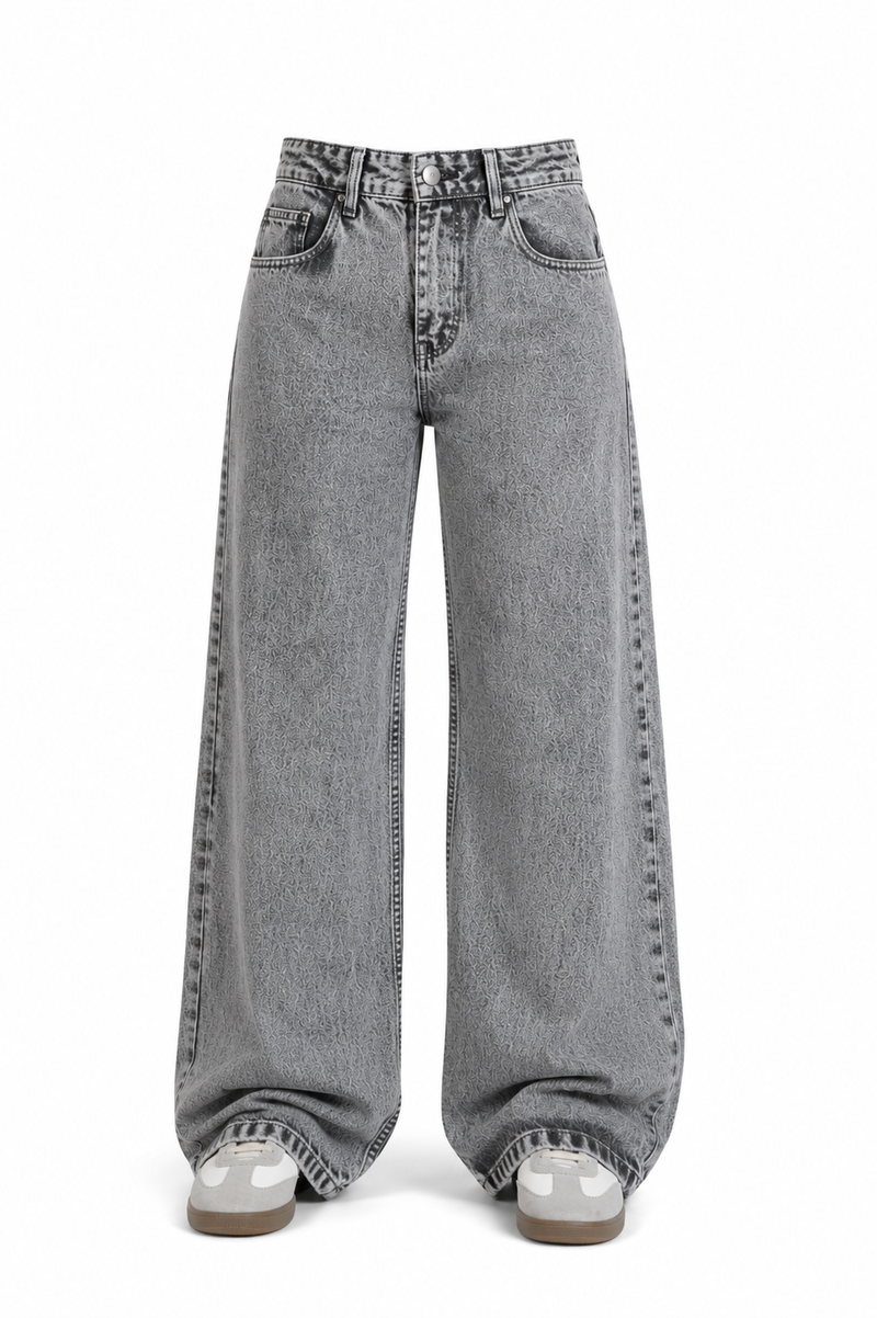 Stone Grey Washed Wide Leg Jeans