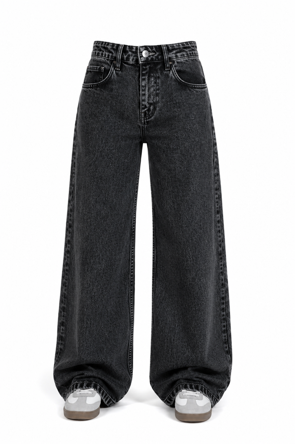 Charcoal Washed Wide Leg Jeans