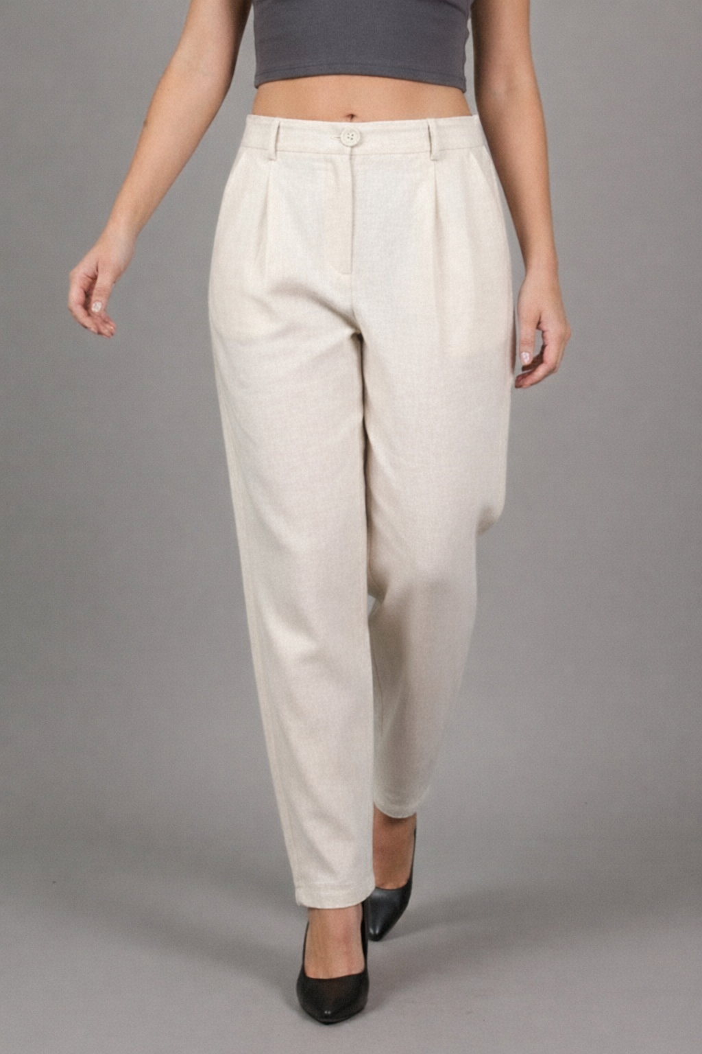 Elegant Beige Linen Straight-Fit Pant