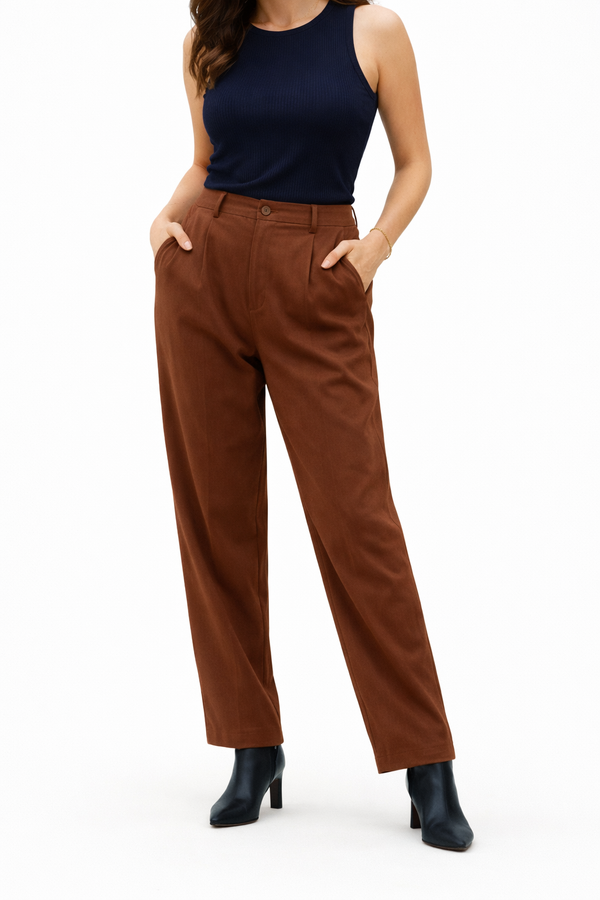 Korean-Style Brown Straight-Fit Pant