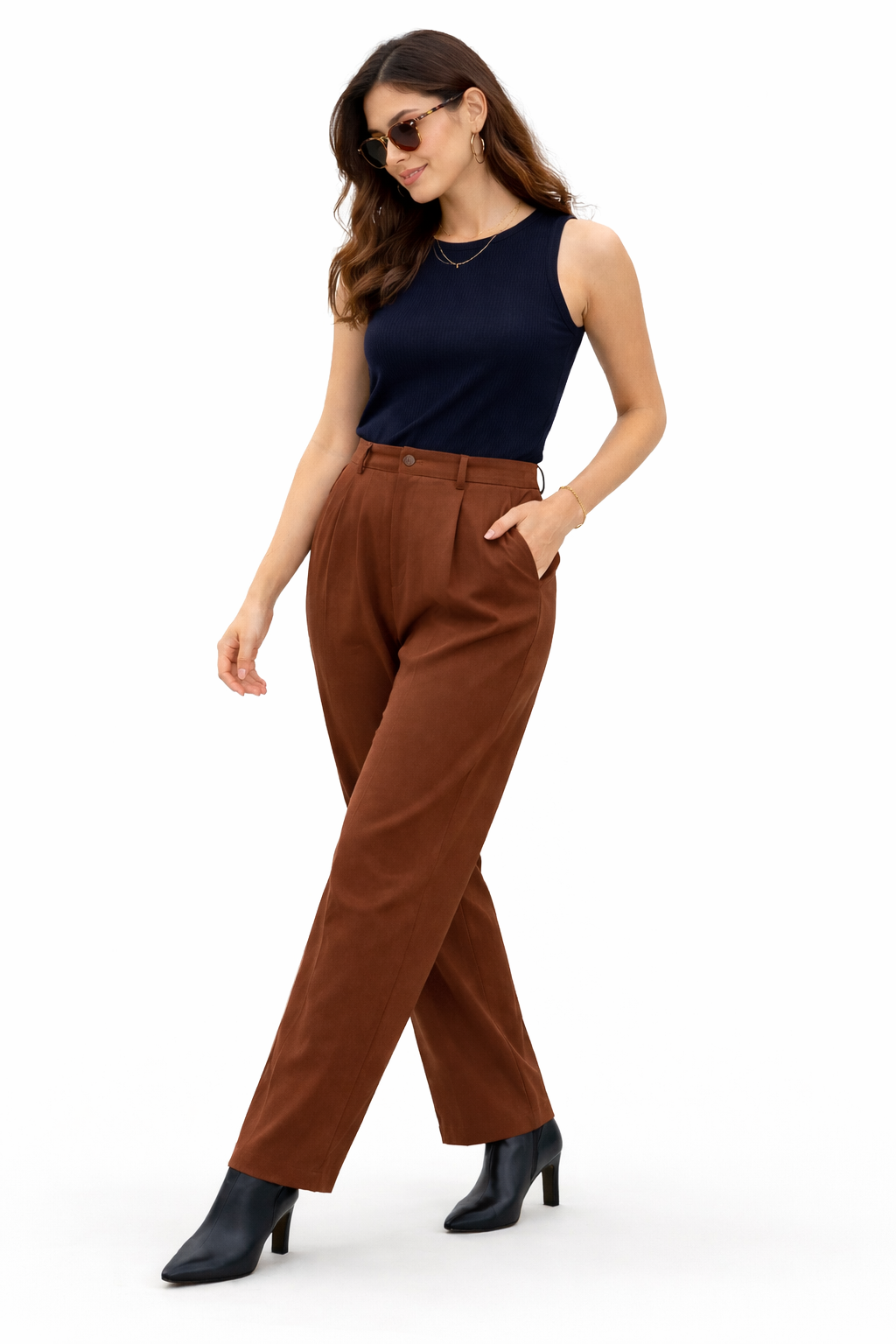 Korean-Style Brown Straight-Fit Pant