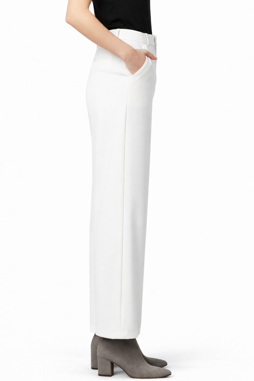White Korean-Style Straight-Fit Pant