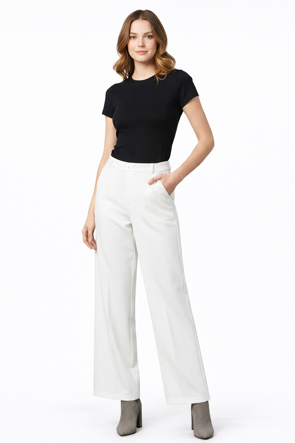 White Korean-Style Straight-Fit Pant