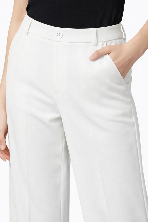 White Korean-Style Straight-Fit Pant