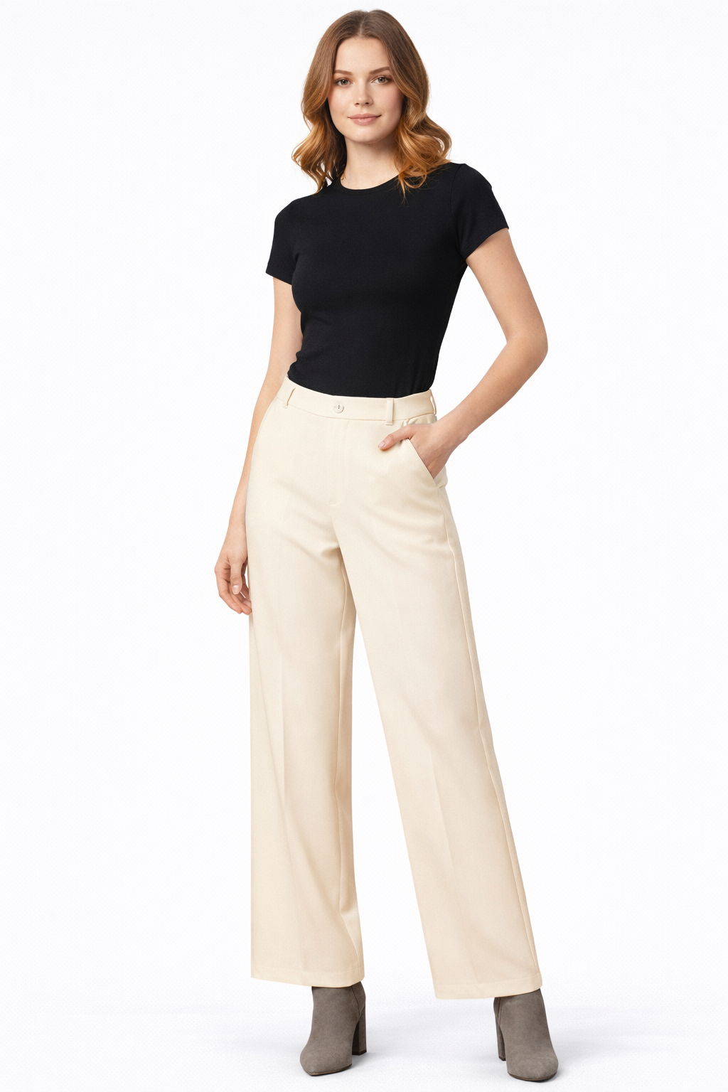 Beige Korean-Style Straight-Fit Pant